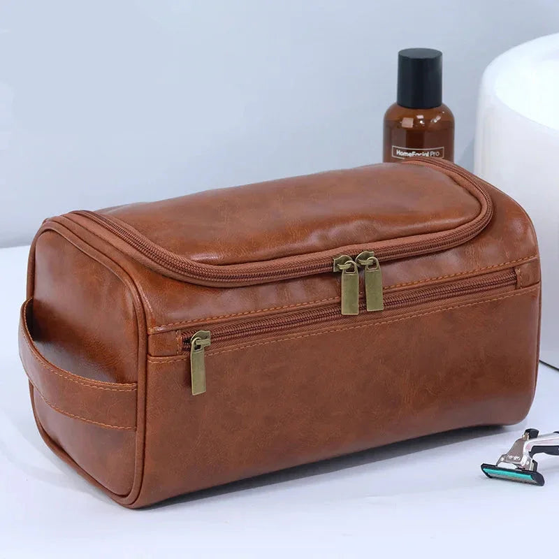 Trousse de Toilette Homme de Voyage en Cuir PU, Format Compact