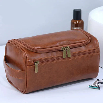 Trousse de Toilette Homme de Voyage en Cuir PU, Format Compact