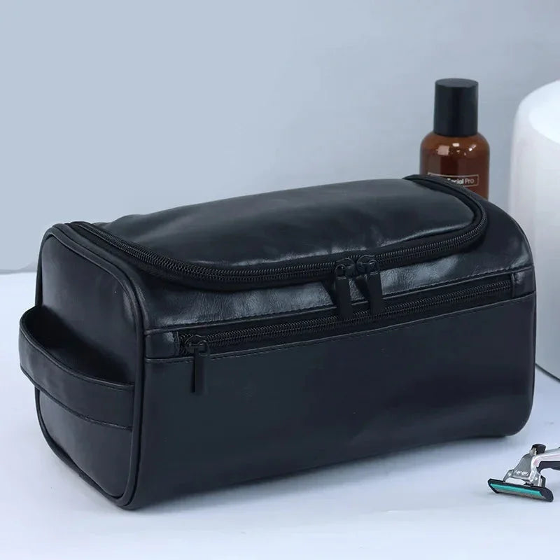 Trousse de Toilette Homme de Voyage en Cuir PU, Format Compact