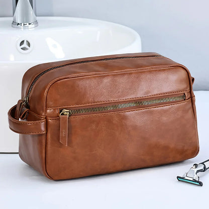 Trousse de Toilette pour Homme en Cuir, Format Compact et Pratique