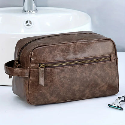 Trousse de Toilette pour Homme en Cuir, Format Compact et Pratique