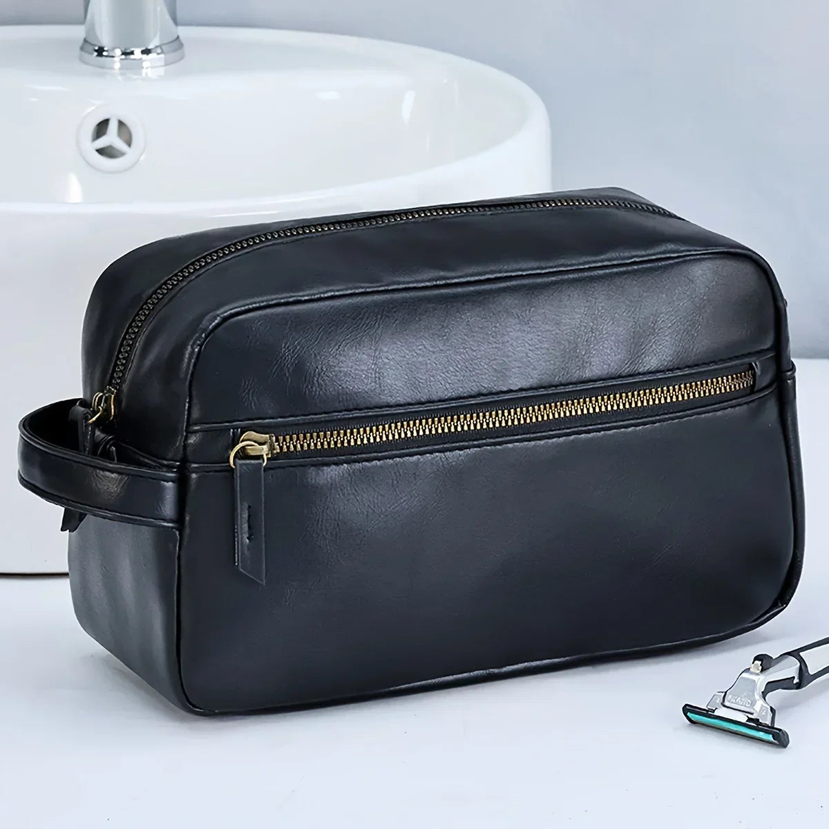 Trousse de Toilette pour Homme en Cuir, Format Compact et Pratique