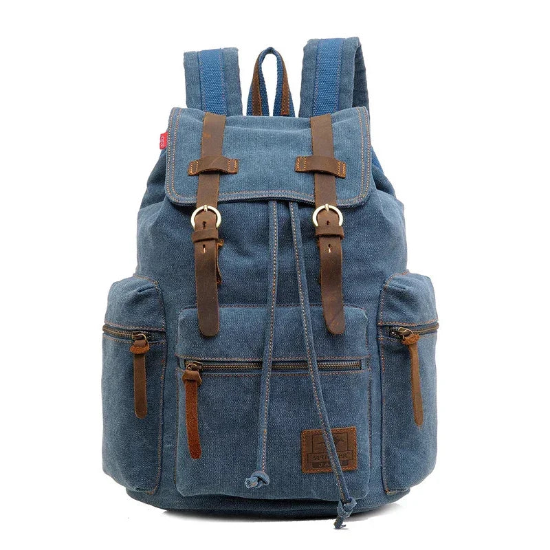 Sac à Dos Vintage Marron Toile Bretelles Cuir pour Homme