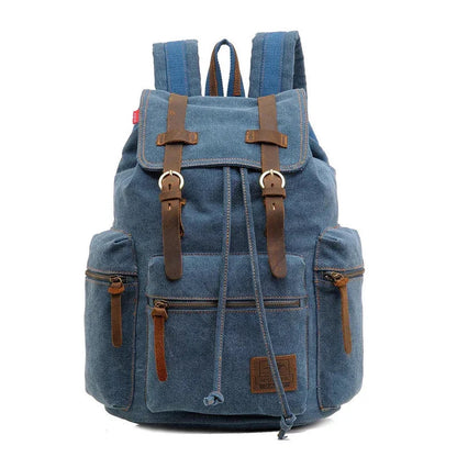 Sac à Dos Vintage Marron Toile Bretelles Cuir pour Homme