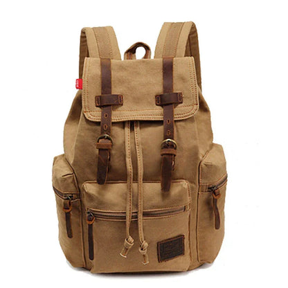 Sac à Dos Vintage Marron Toile Bretelles Cuir pour Homme