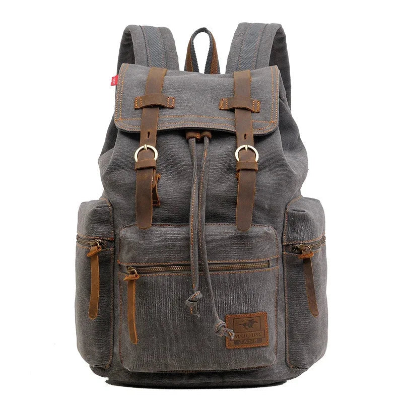 Sac à Dos Vintage Marron Toile Bretelles Cuir pour Homme