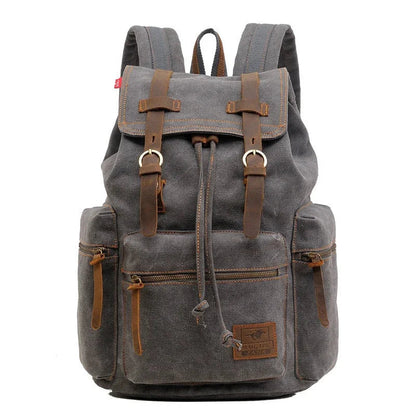 Sac à Dos Vintage Marron Toile Bretelles Cuir pour Homme