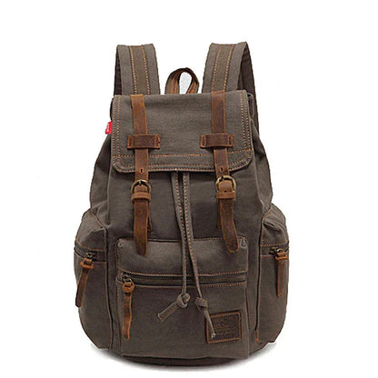 Sac à Dos Vintage Marron Toile Bretelles Cuir pour Homme