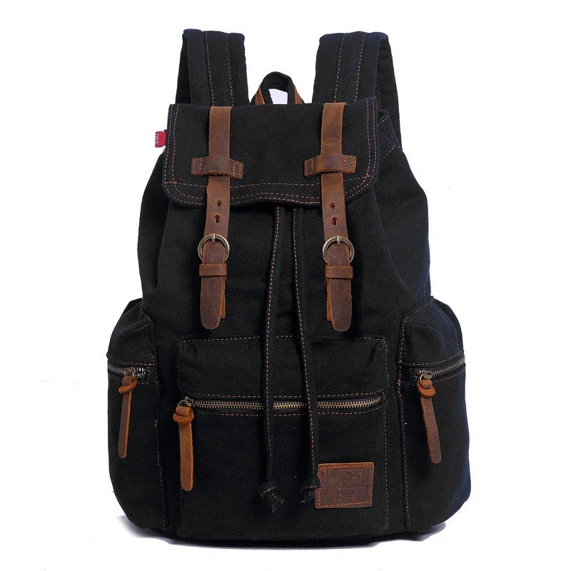 Sac à Dos Vintage Marron Toile Bretelles Cuir pour Homme